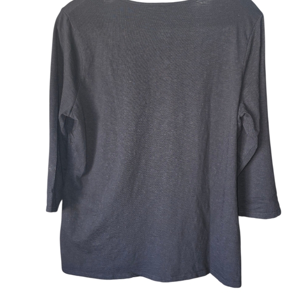 Coldwater Creek XL Black Top Beautifully Beaded Neckline 3/4 Sleeve 100% Cotton - Picture 2 of 6